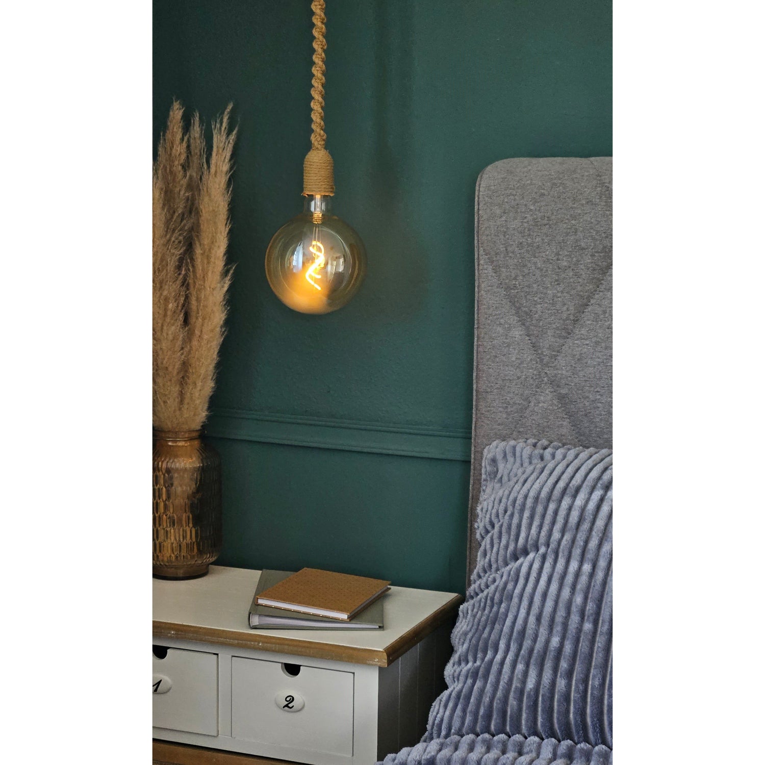 Hanging lamp LED brown rope macrame hanging light timer remote control Ø15cm lamp