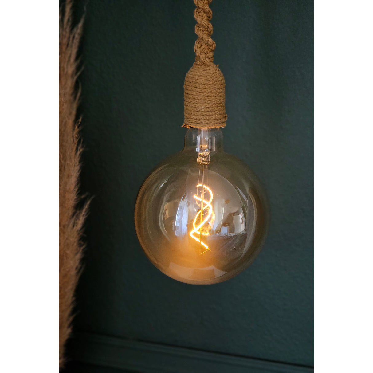 Hanging lamp LED brown rope macrame hanging light timer remote control Ø15cm lamp