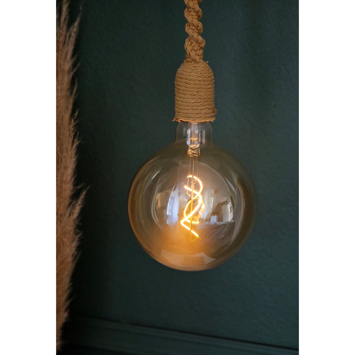 Hanging lamp LED brown rope macrame hanging light timer remote control Ø15cm lamp