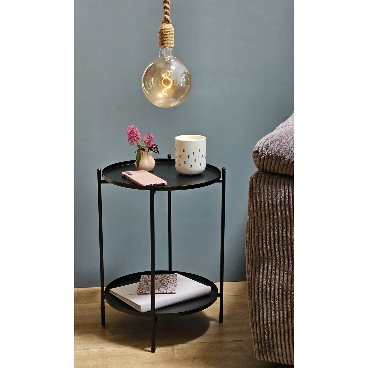 Hanging lamp LED brown rope macrame hanging light timer remote control Ø15cm lamp