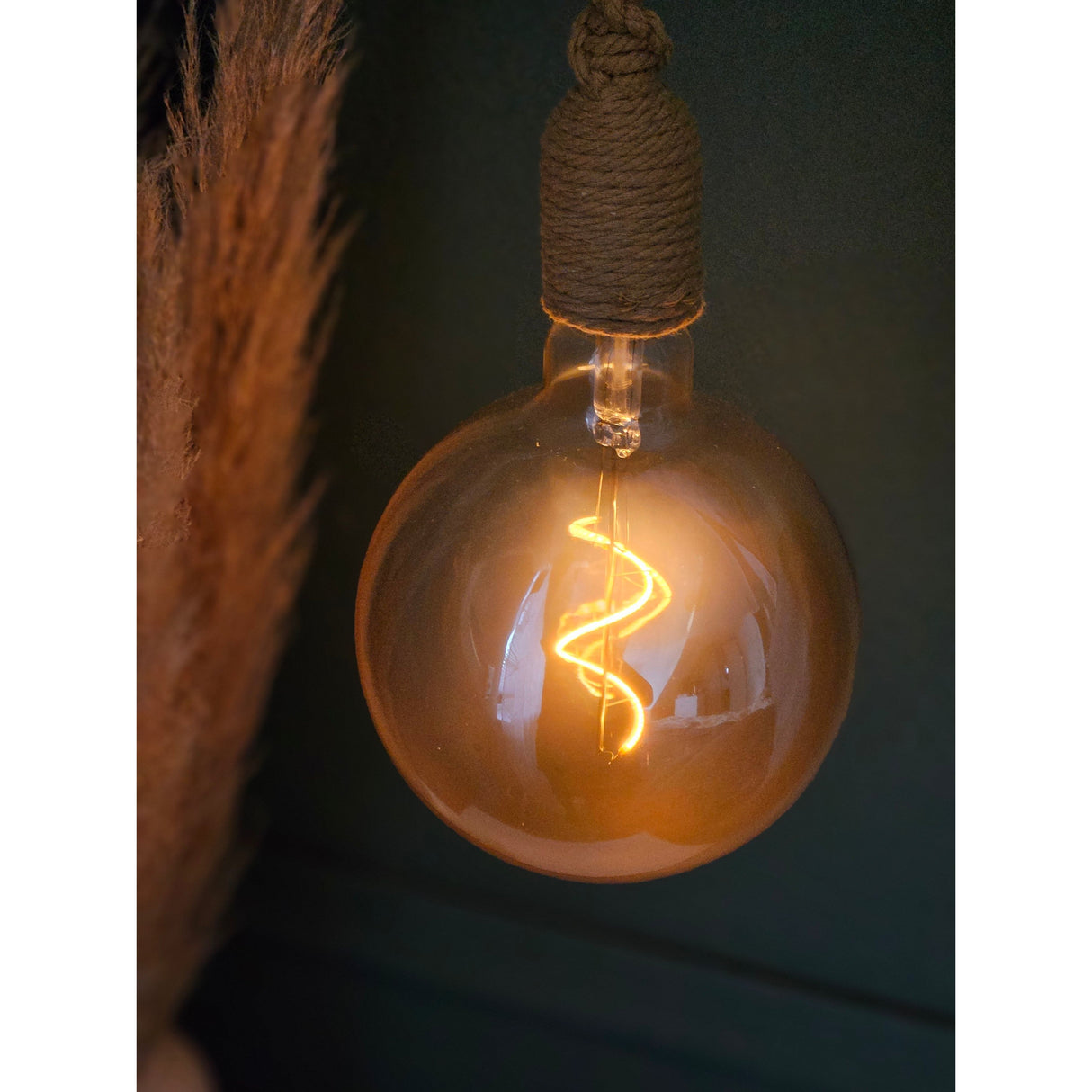 Hanging lamp LED brown rope macrame hanging light timer remote control Ø15cm lamp