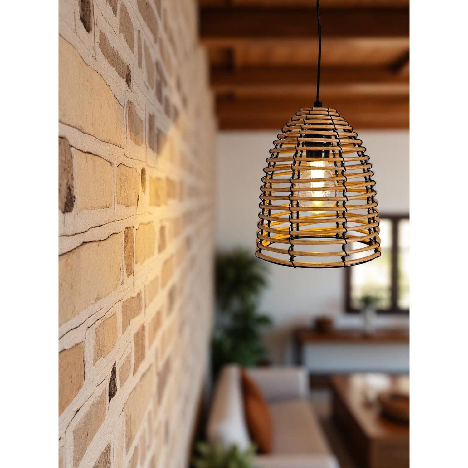 Hanging lamp LED rattan look outdoor indoor 18x16 cm garden lighting