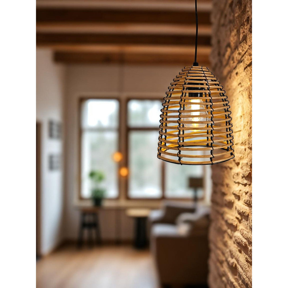 Hanging lamp LED rattan look outdoor indoor 18x16 cm garden lighting