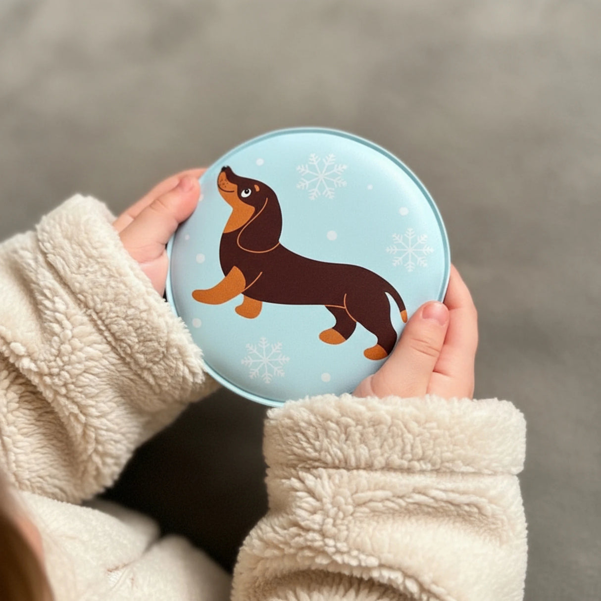 Taschenwärmer Handwärmer Hund Dackel 4er Set wiederverwendbar Wärmekissen