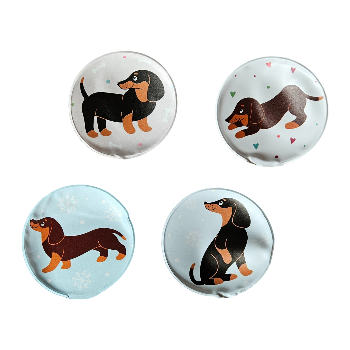 Taschenwärmer Handwärmer Hund Dackel 4er Set wiederverwendbar Wärmekissen