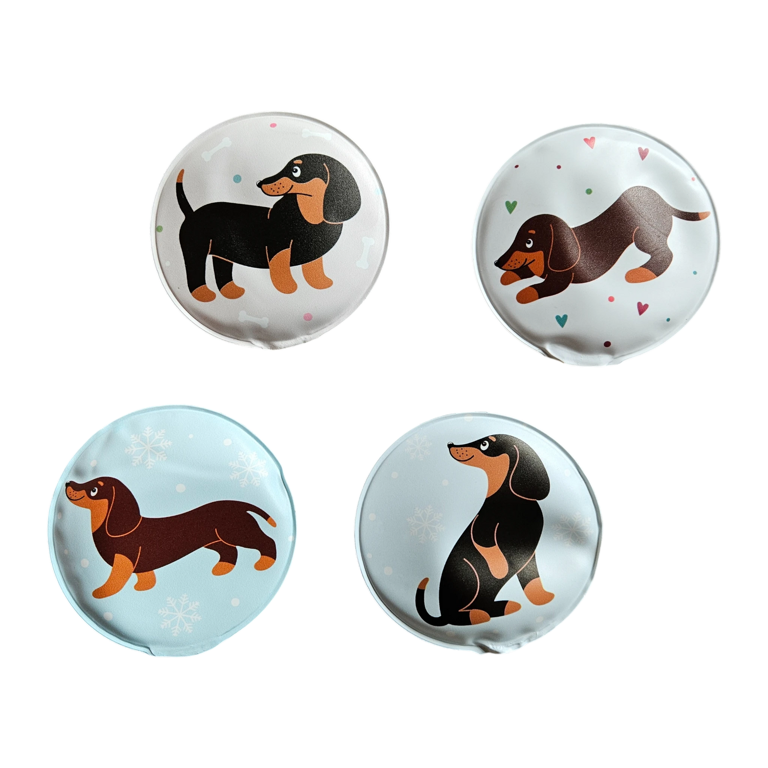 Taschenwärmer Handwärmer Hund Dackel 4er Set wiederverwendbar Wärmekissen