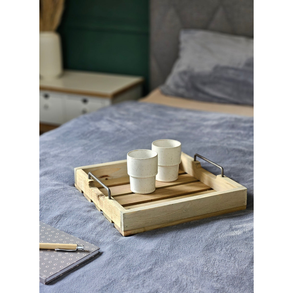 Decorative tray serving tray wooden tray brown 30 cm cm wood metal handle decorative set of 2