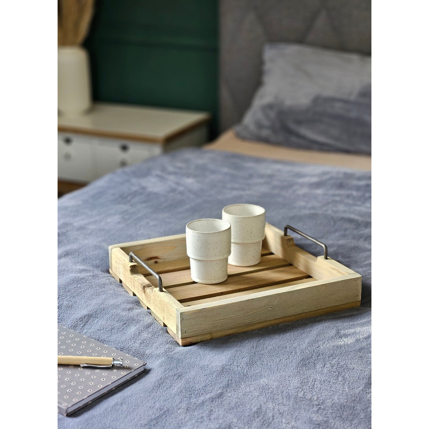 Decorative tray serving tray wooden tray brown 30 cm cm wood metal handle decorative set of 2