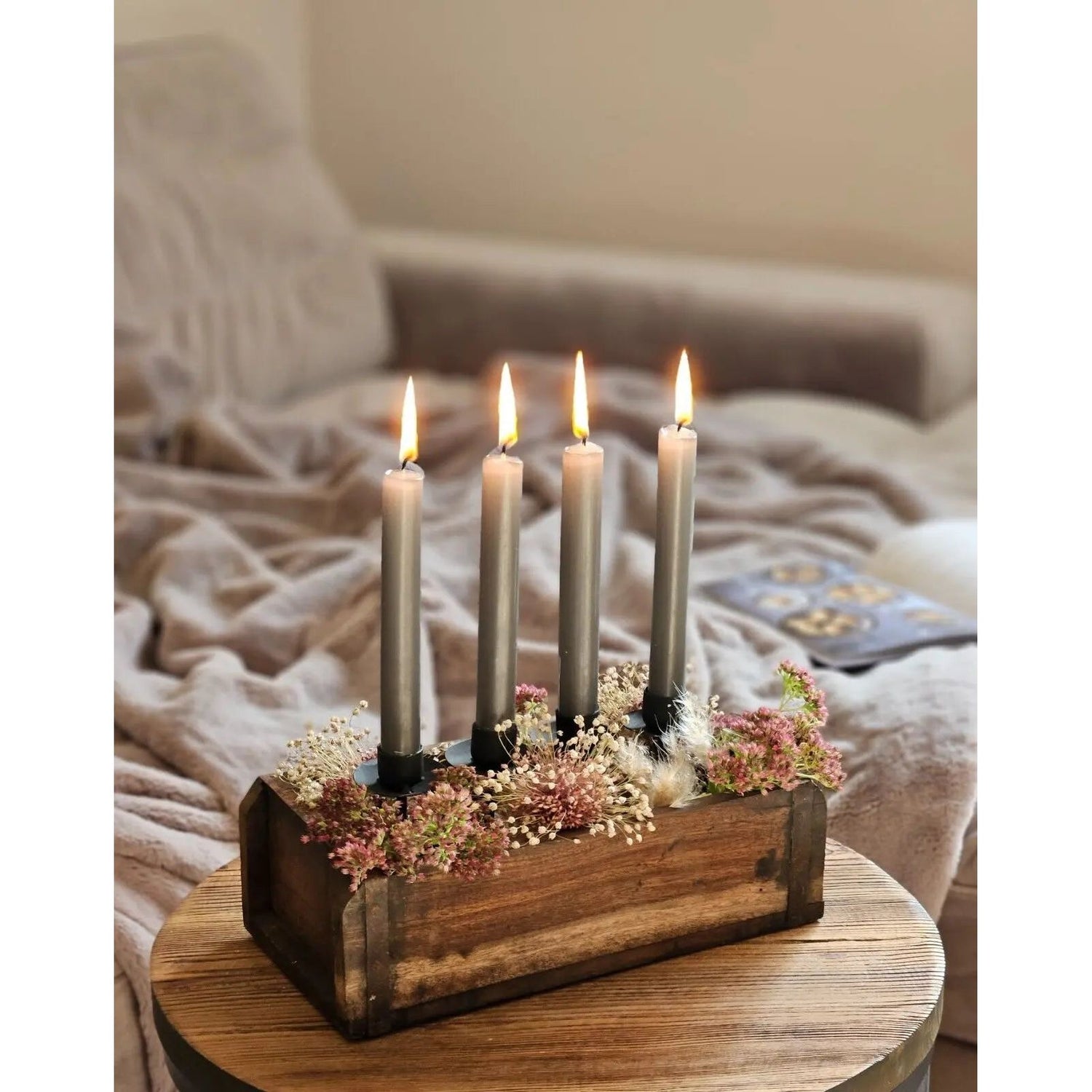 Candle holder country house wood metal tray candlestick brick candle tray