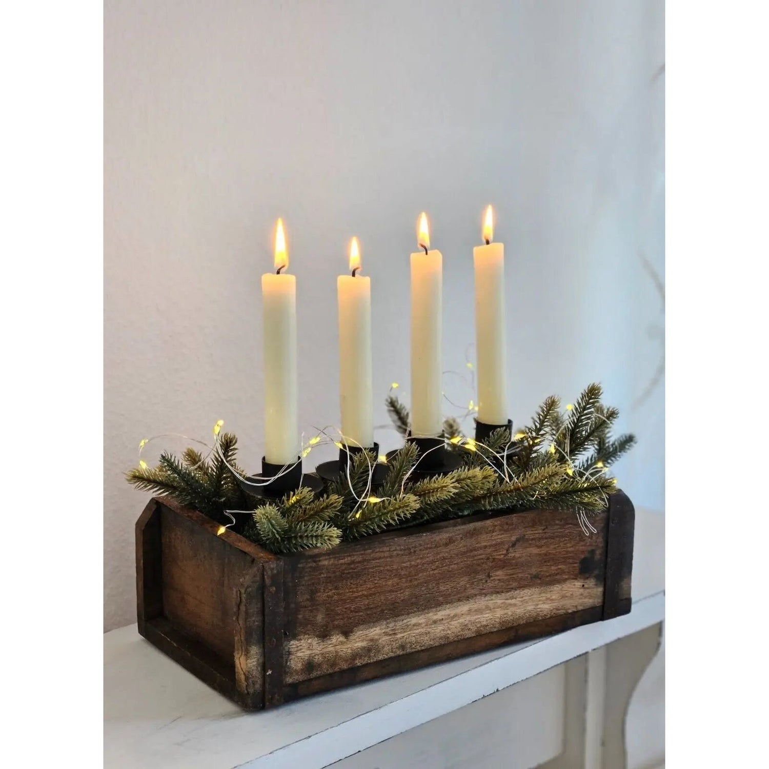 Candle holder country house wood metal tray candlestick brick candle tray