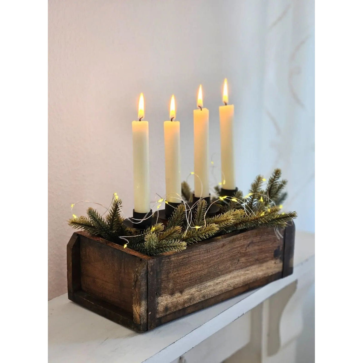 Candle holder country house wood metal tray candlestick brick candle tray