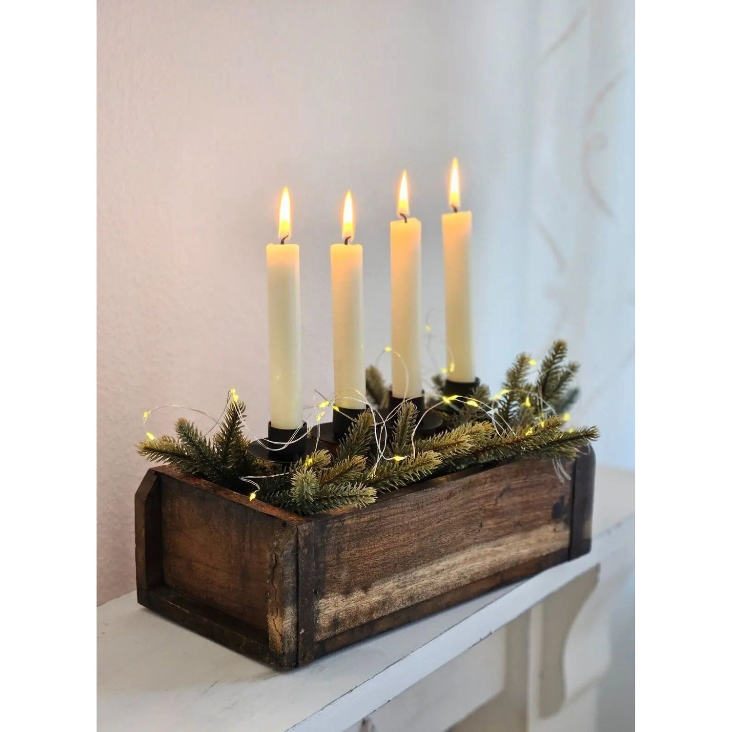 Candle holder country house wood metal tray candlestick brick candle tray