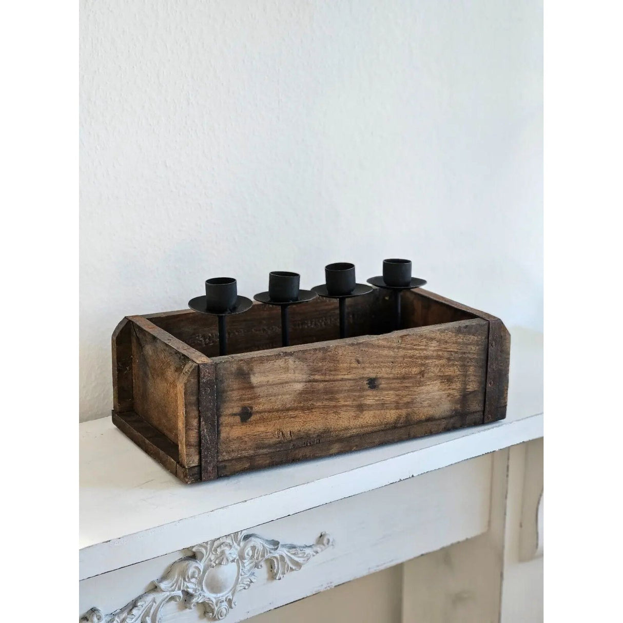 Candle holder country house wood metal tray candlestick brick candle tray
