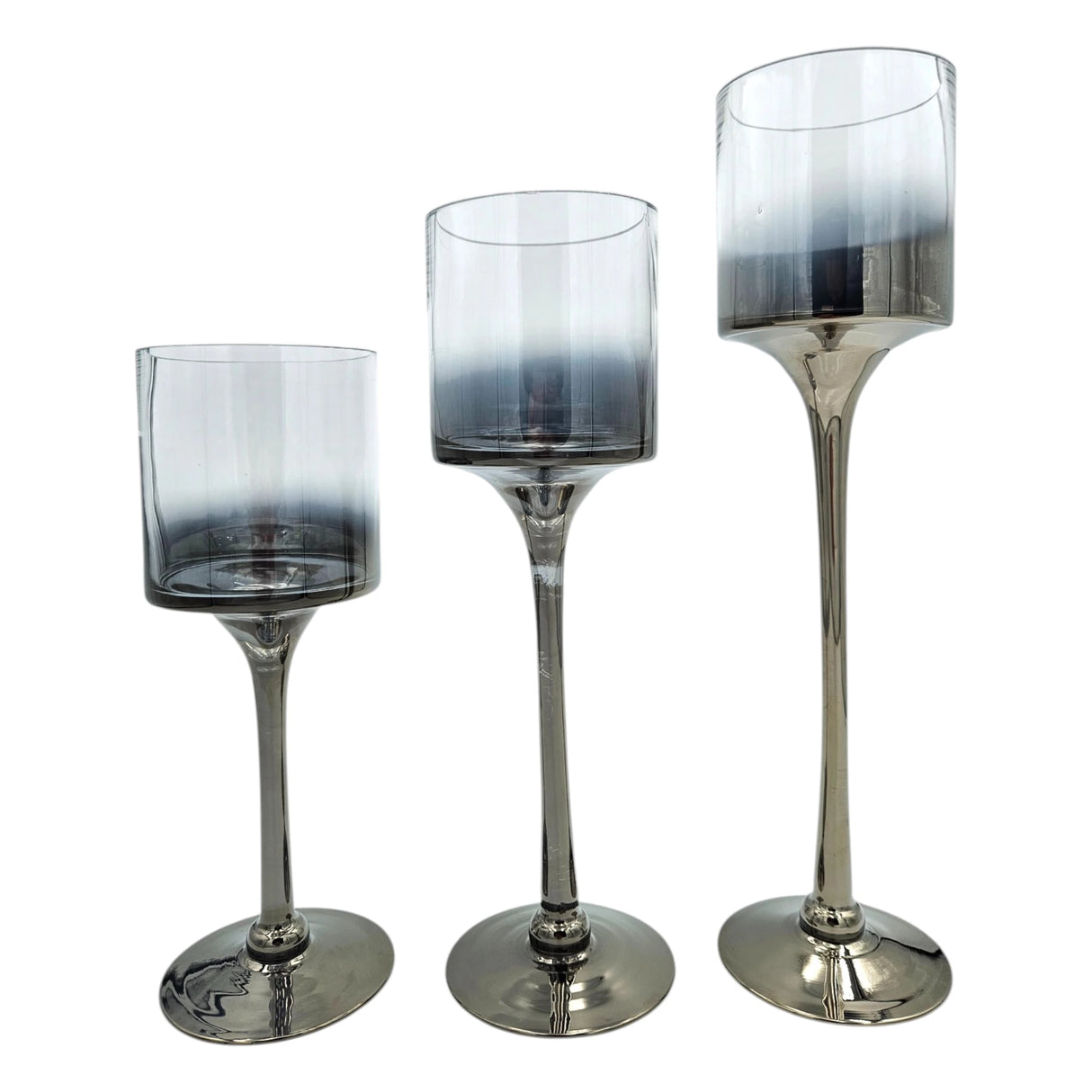 Kerzenleuchter aus Glas 3er Set Kerzenglas Windlicht Weihnachten silber Stumpenkerzen