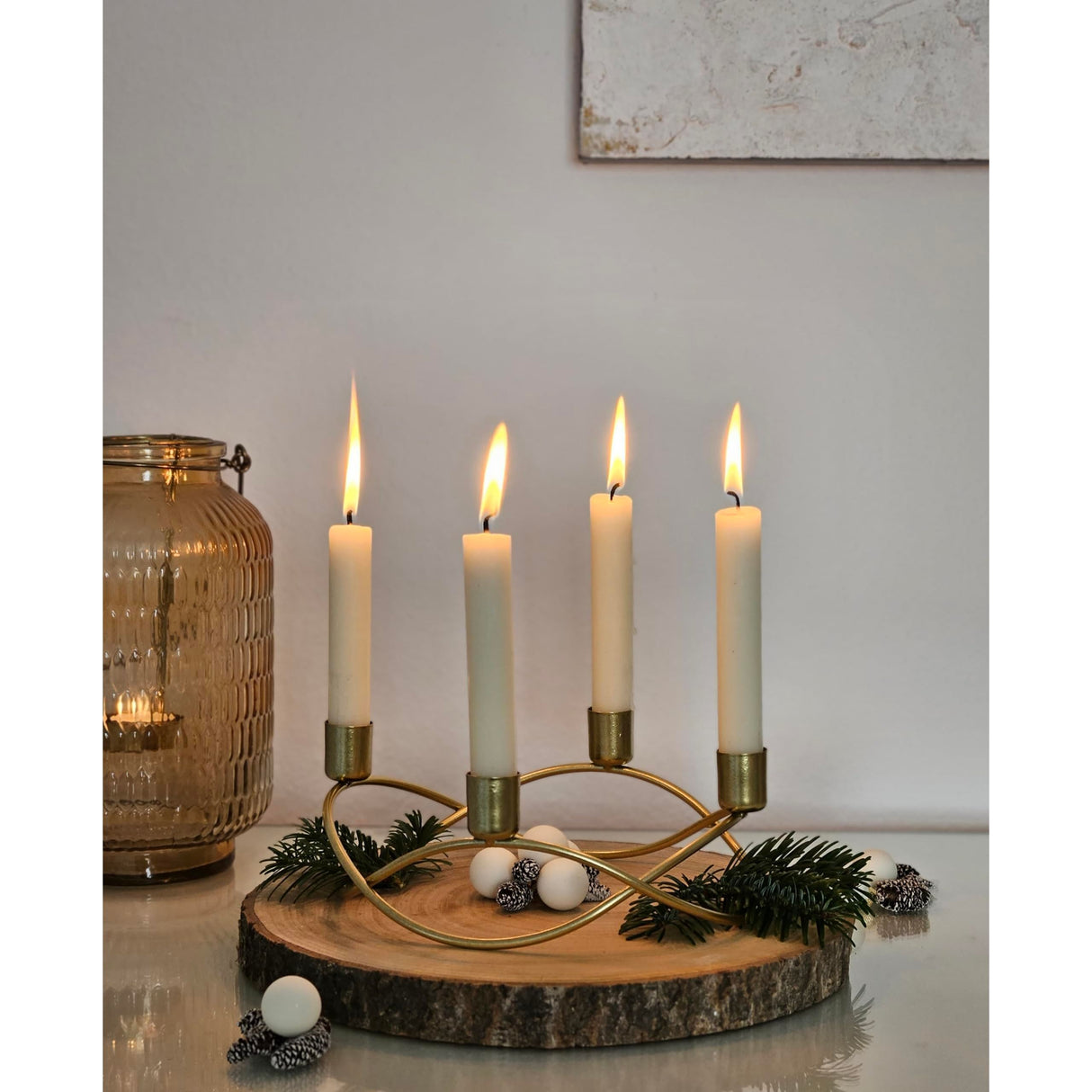 Candlestick gold metal candlestick Advent wreath decoration candle holder Ø 21 cm