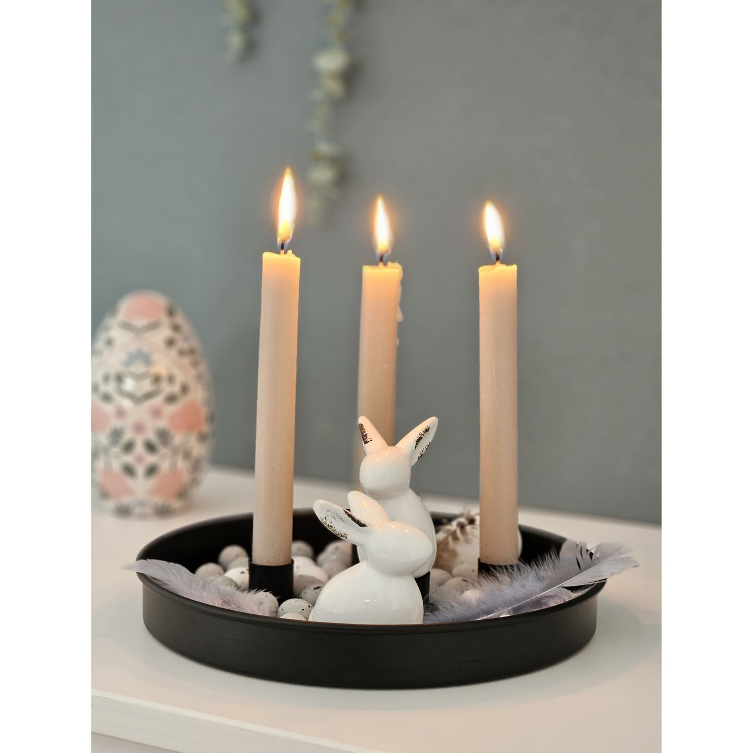 Candle plate candle tray magnetic candle holder tray black metal 25 cm