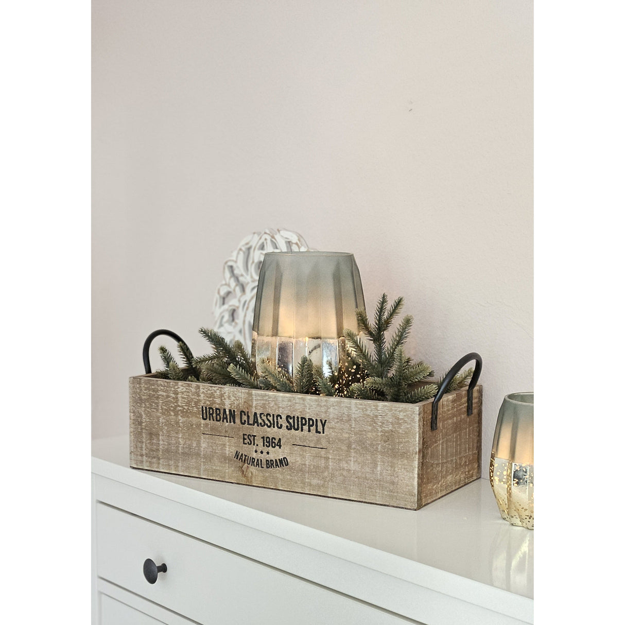 Wooden box brown decorative box shabby box fruit box wooden decoration country house with handles