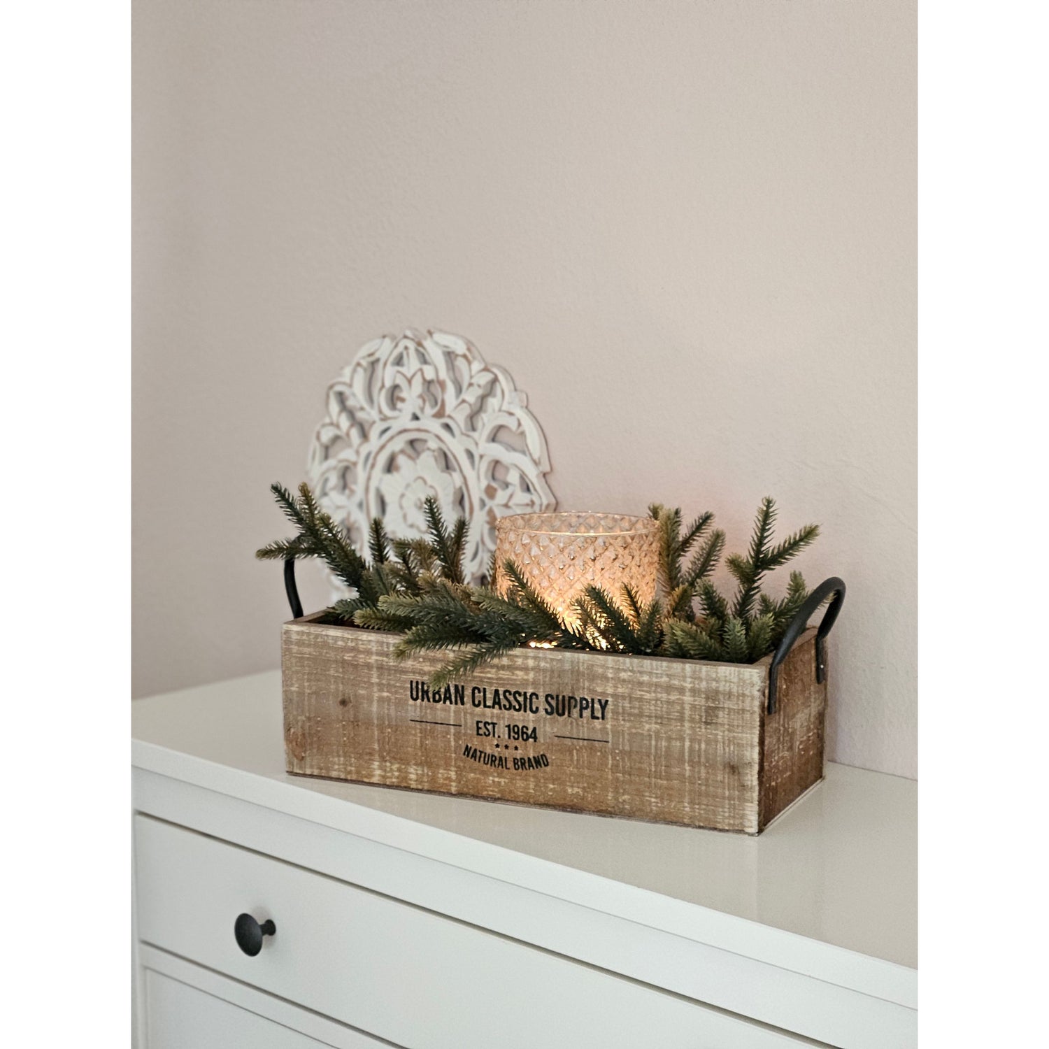 Wooden box brown decorative box shabby box fruit box wooden decoration country house with handles