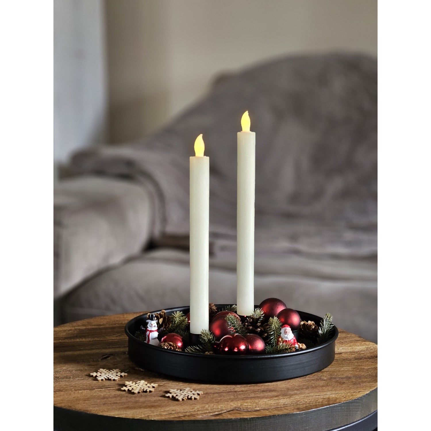 Candle LED set of 2 battery operated warm white flickering stick candles cream red wax
