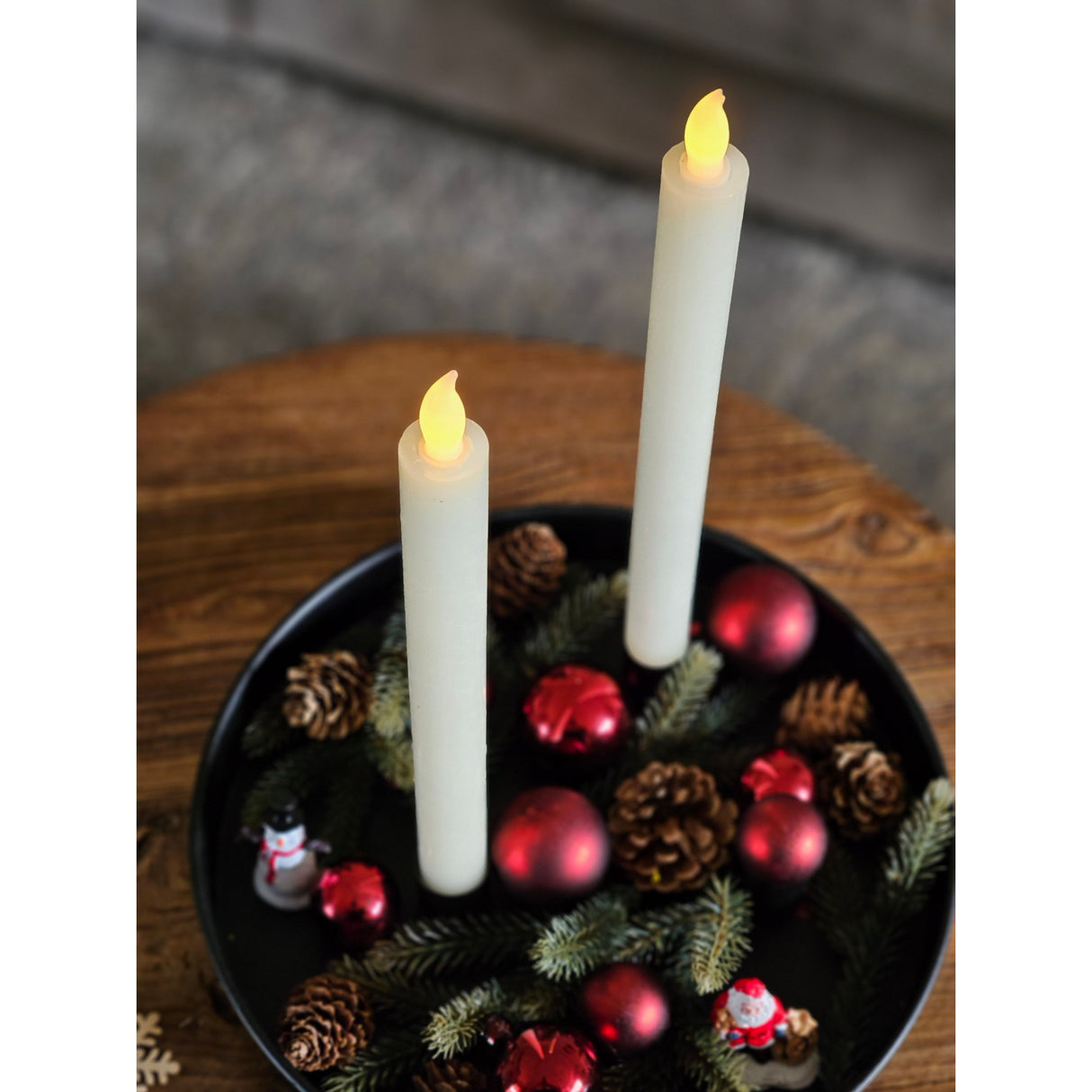 Candle LED set of 2 battery operated warm white flickering stick candles cream red wax