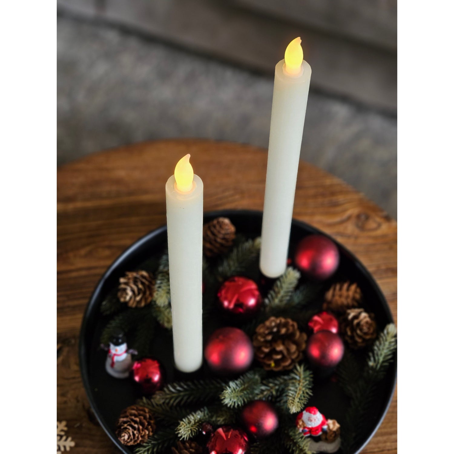 Candle LED set of 2 battery operated warm white flickering stick candles cream red wax