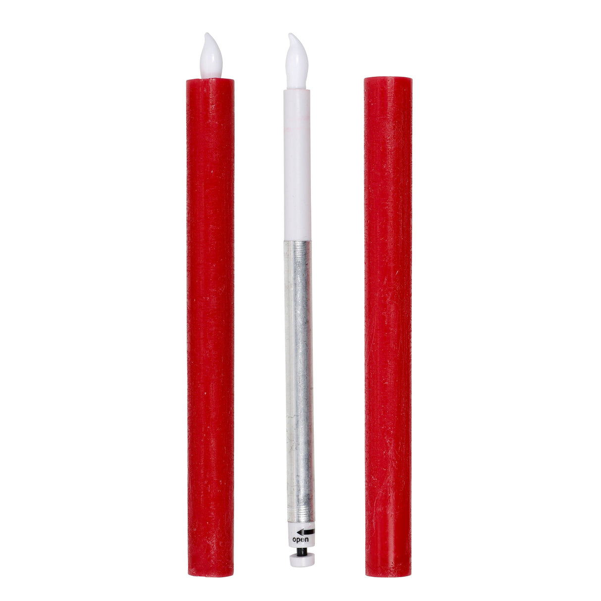Candle LED set of 2 battery operated warm white flickering stick candles cream red wax
