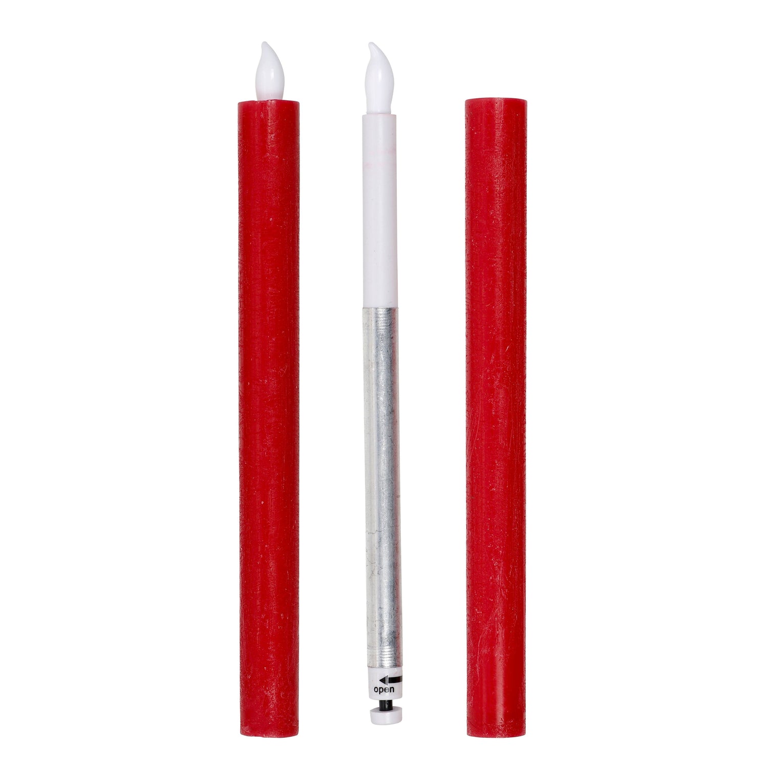 Candle LED set of 2 battery operated warm white flickering stick candles cream red wax