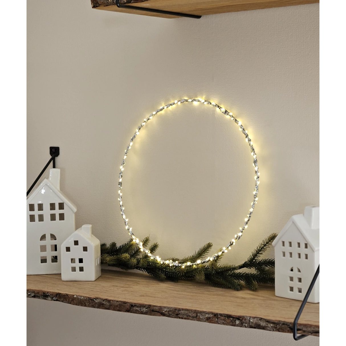 LED Beleuchtung Weihnachten Batterie Lichterkranz Kranz Timer 120 LED 30cm warmweiß