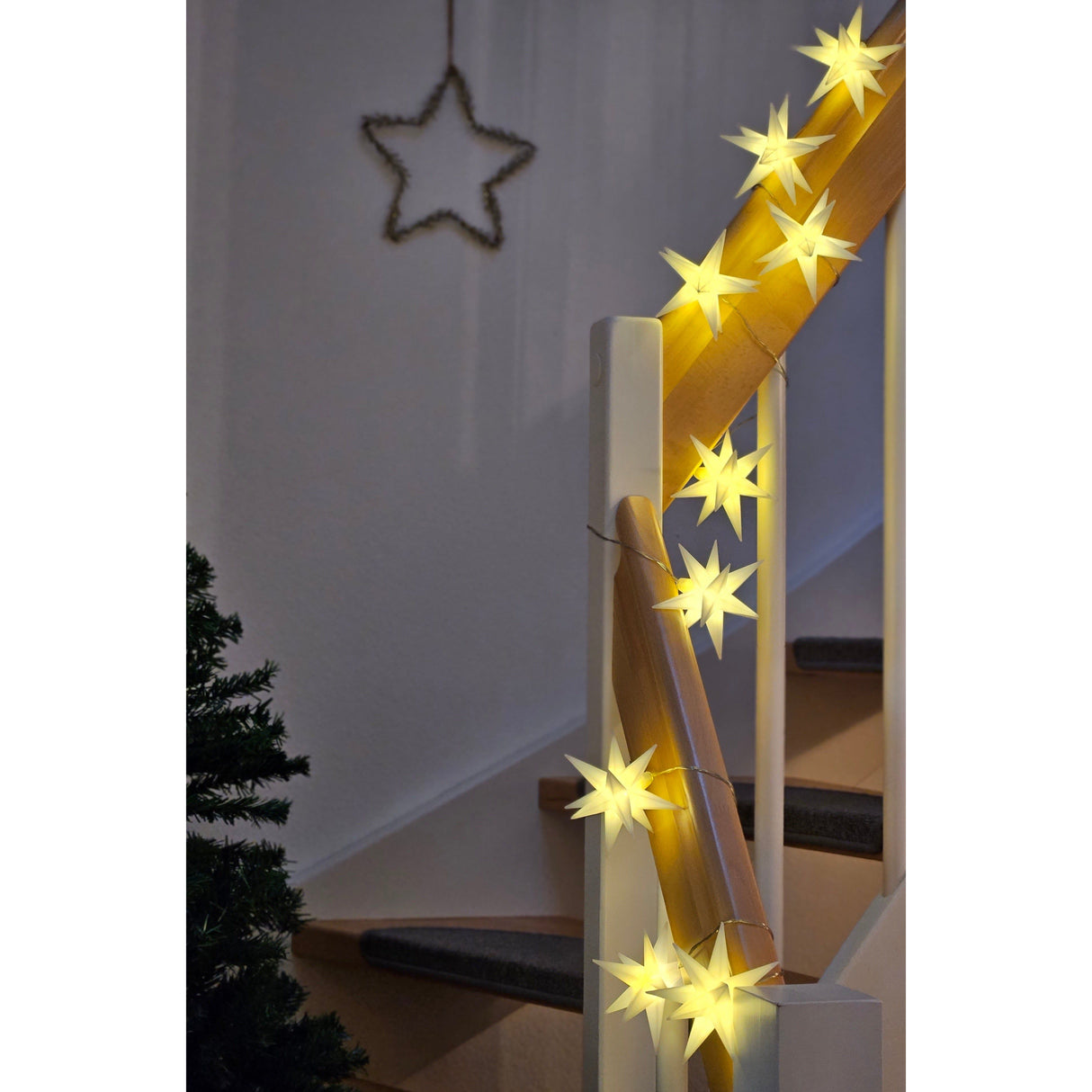 Christmas star LED light chain warm white window 3D stars with plug 740cm