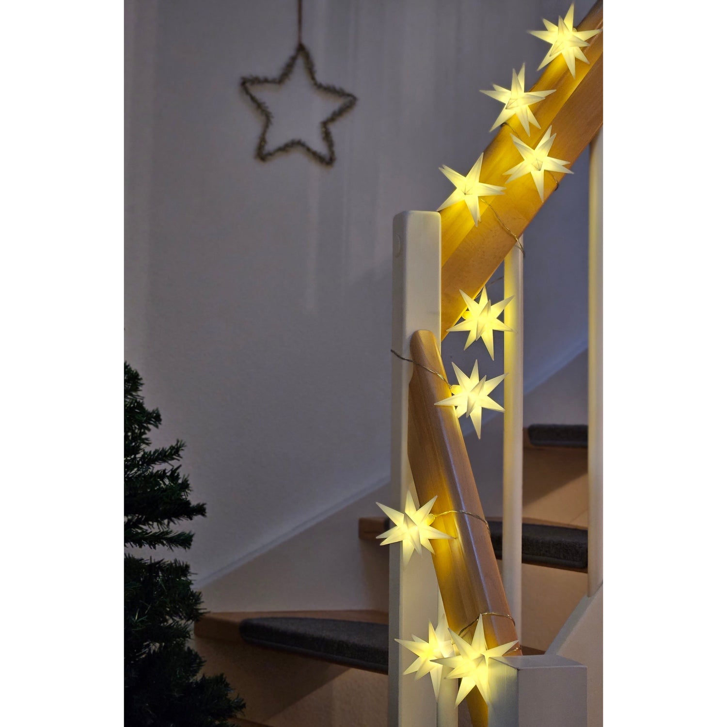 Christmas star LED light chain warm white window 3D stars with plug 740cm