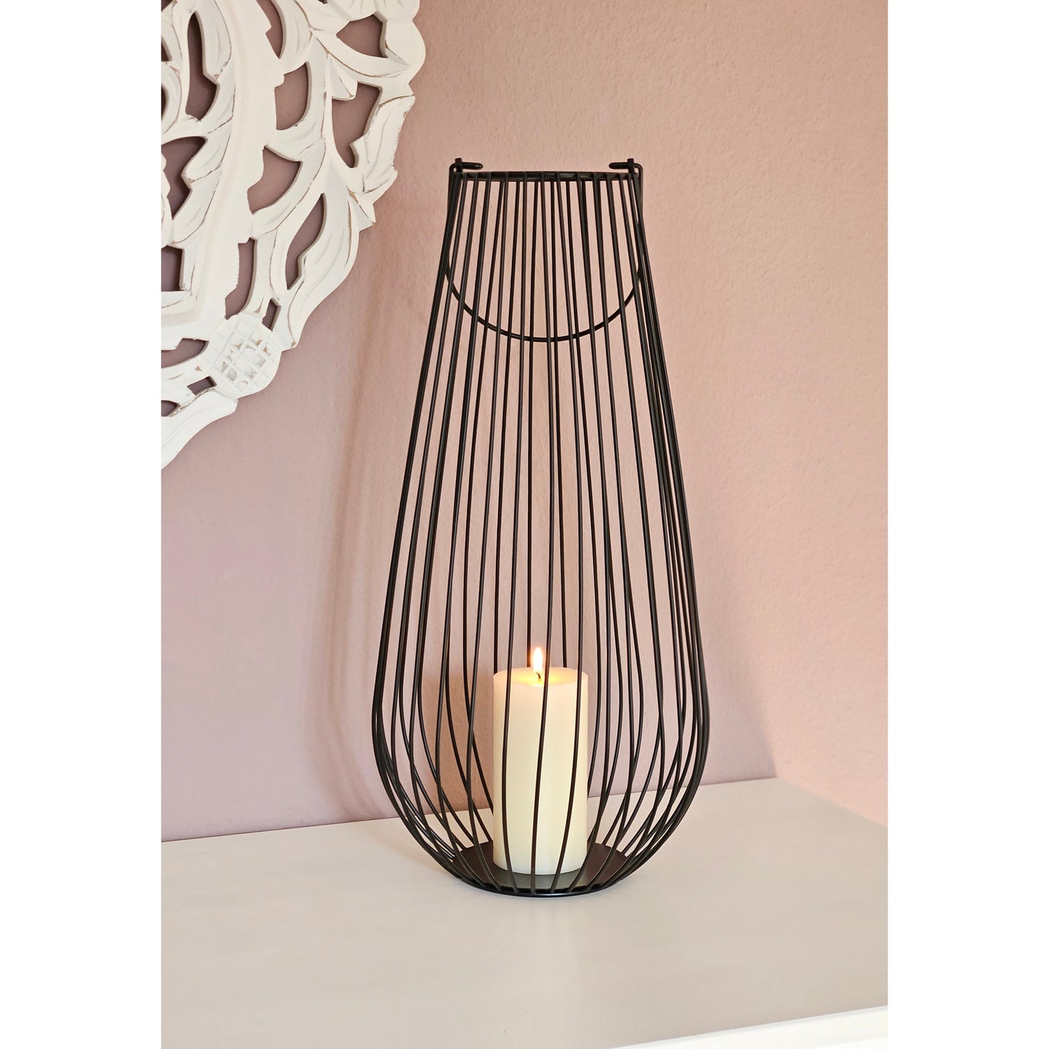 Lantern windlight metal lantern 25x50 cm windlight candle holder garden lamp black