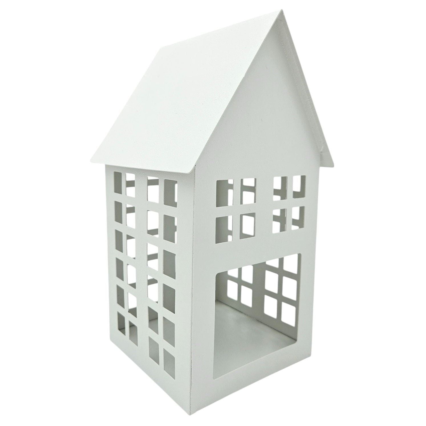 Lantern metal house white set of 2 tealight holders decoration lantern house 21 cm