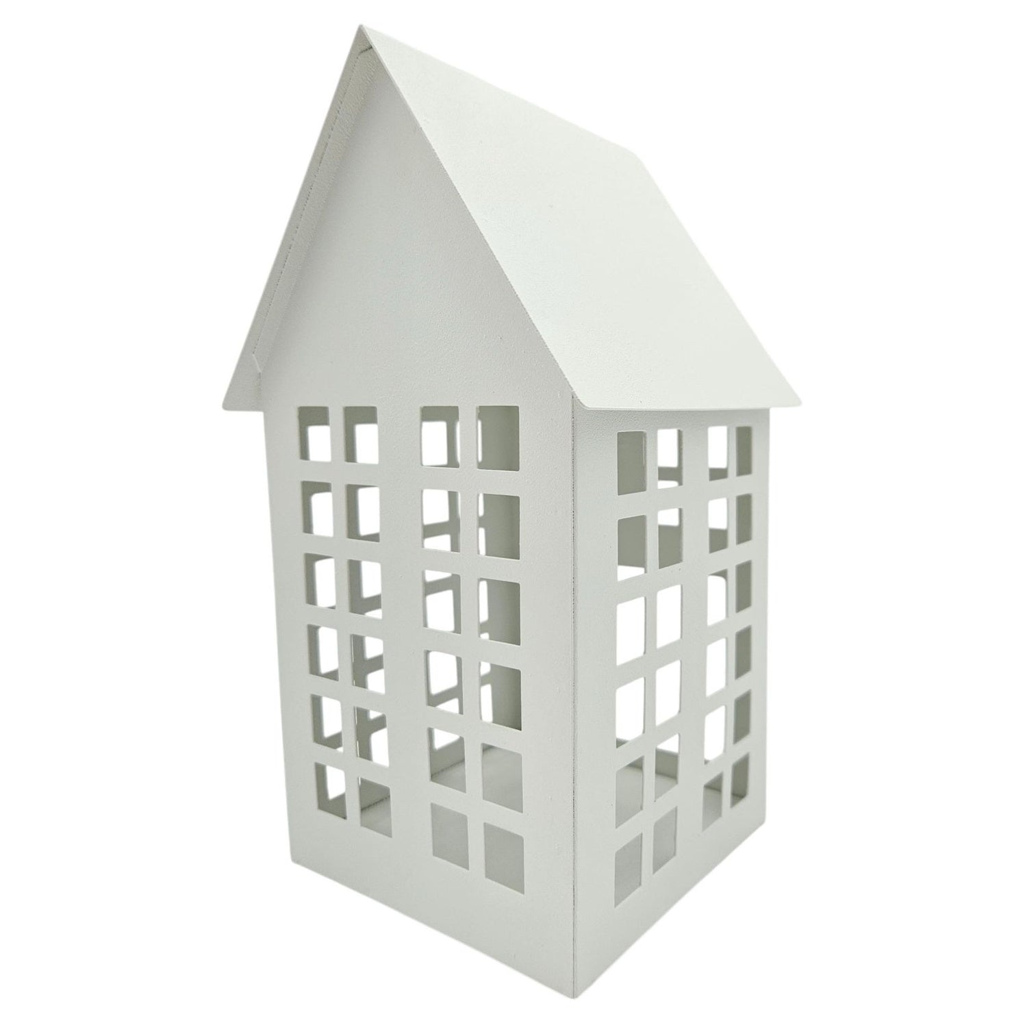 Lantern metal house white set of 2 tealight holders decoration lantern house 21 cm