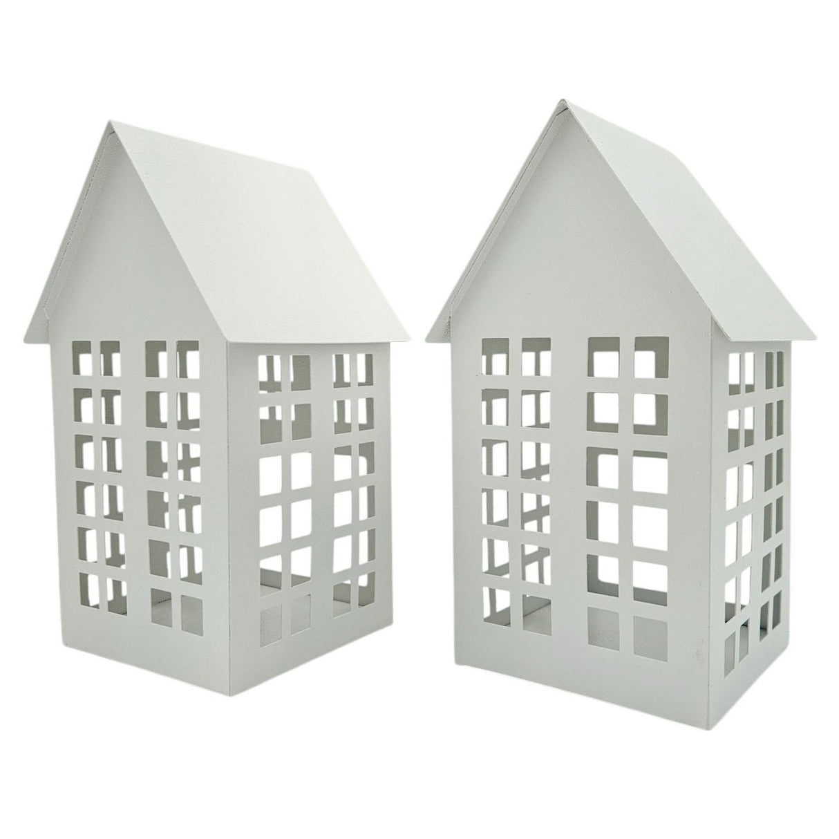 Lantern metal house white set of 2 tealight holders decoration lantern house 21 cm