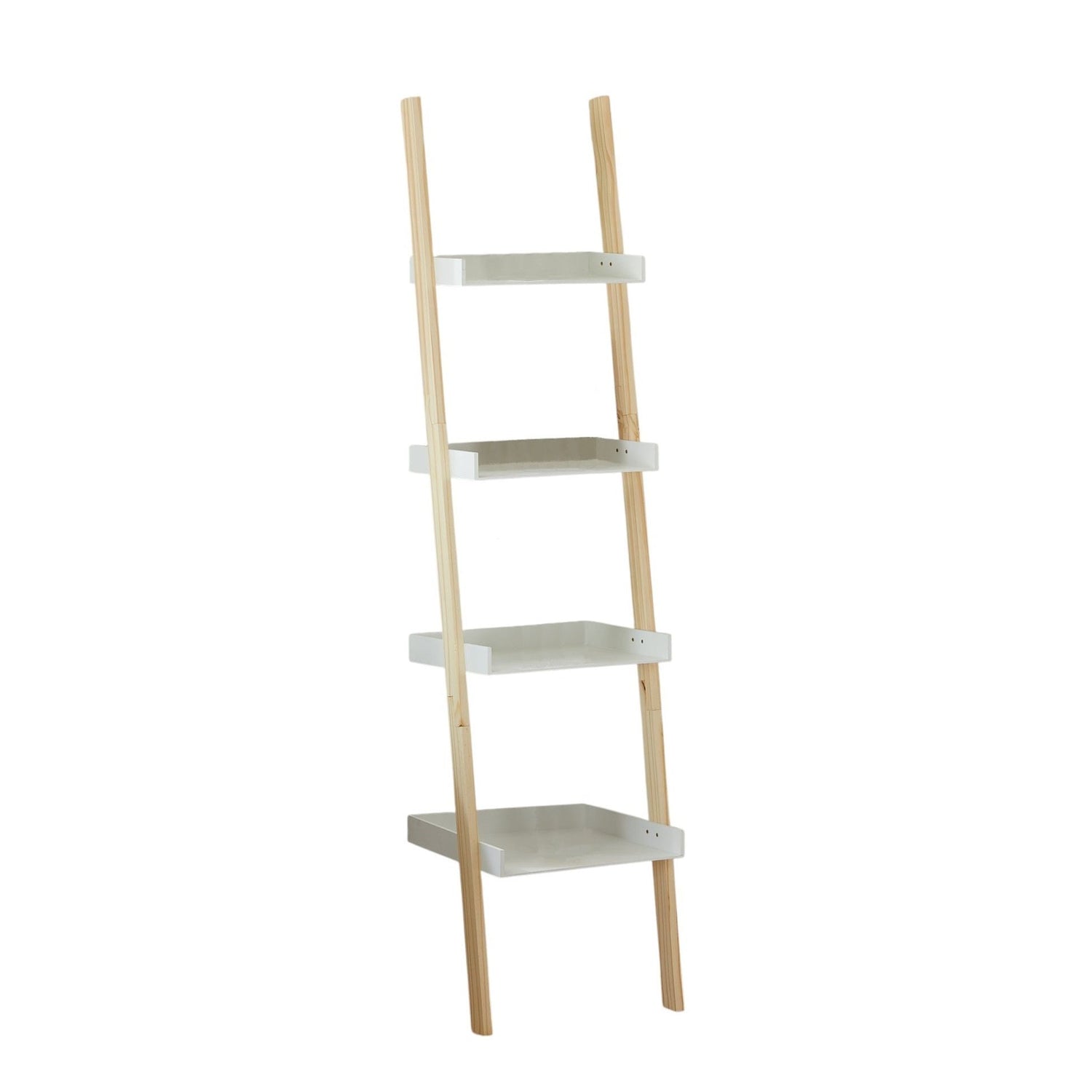 Ladder shelf bookcase wooden shelf 4 shelves white brown storage shelf