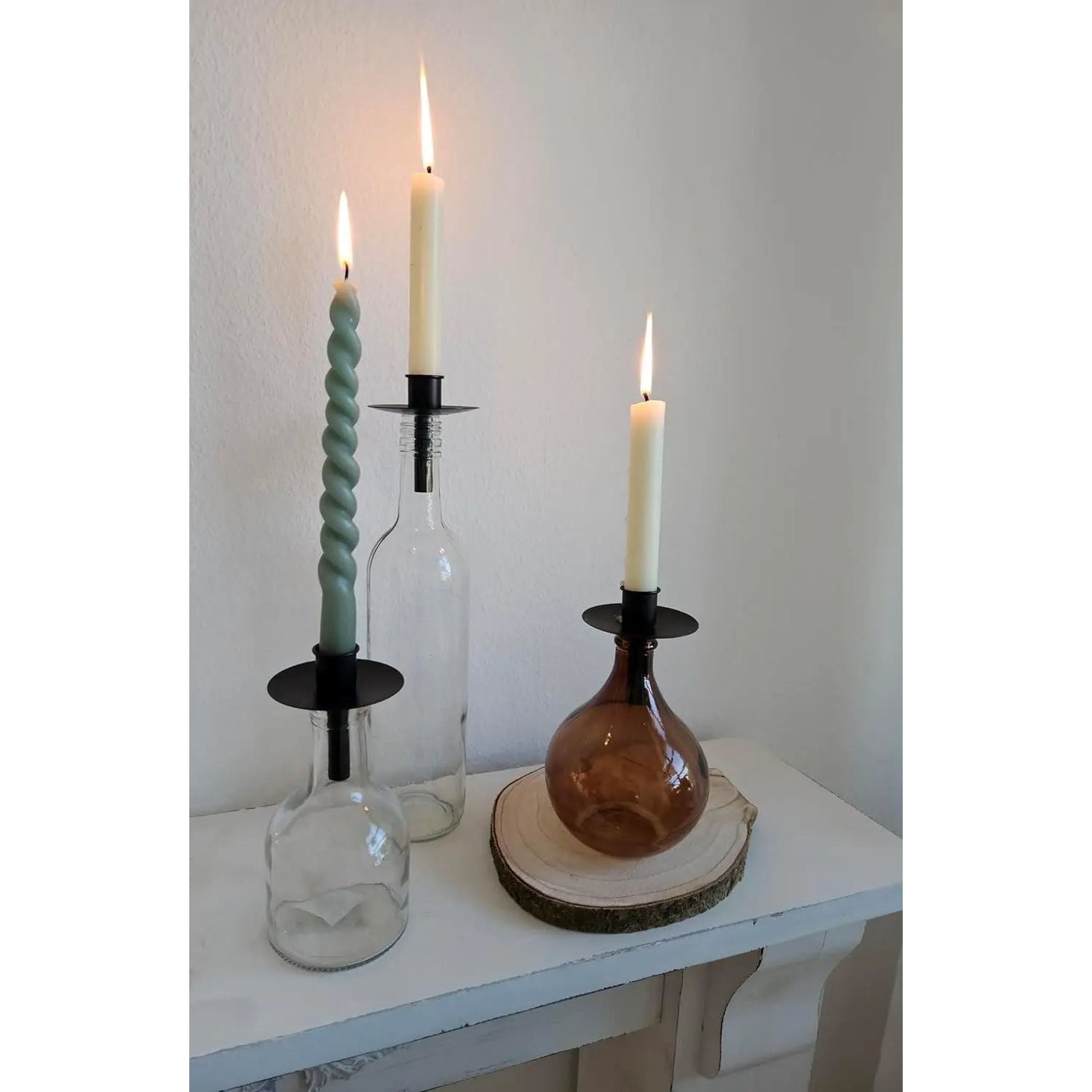 4 PIECES candle holders for bottles metal black candle bottle stick candle holder