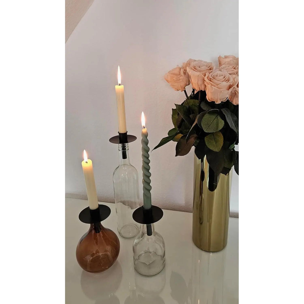 4 PIECES candle holders for bottles metal black candle bottle stick candle holder