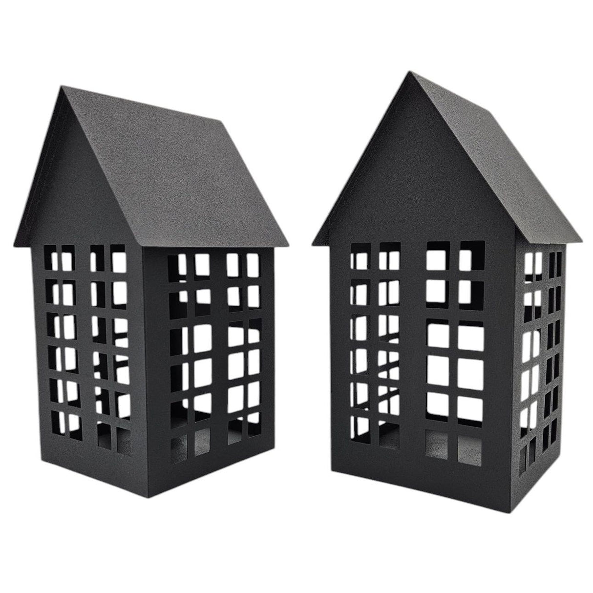 Lantern metal house black set of 2 tealight holders decoration lantern house 21 cm