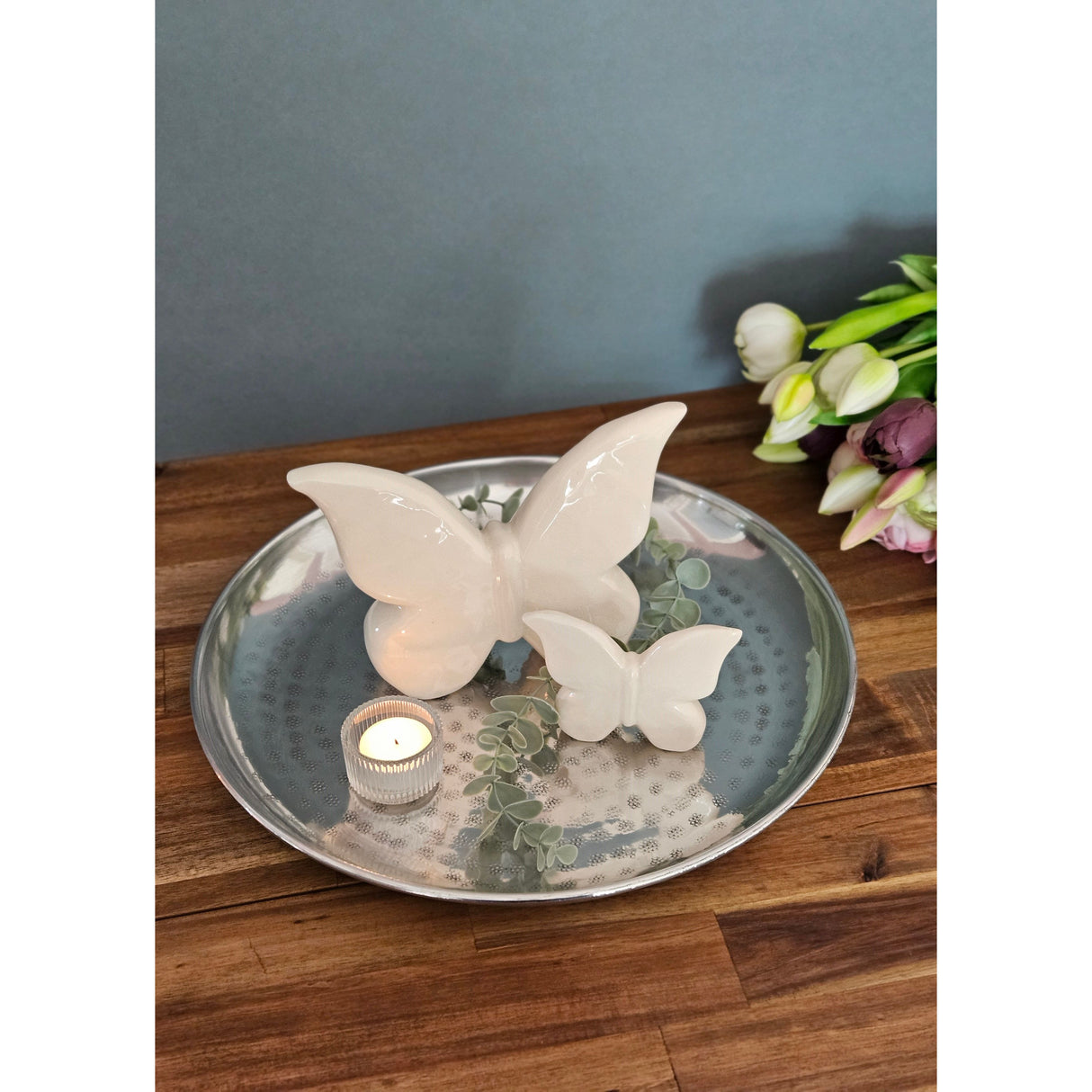 Decorative plate decorative bowl silver metal bowl hammered unique candle tray candle bowl