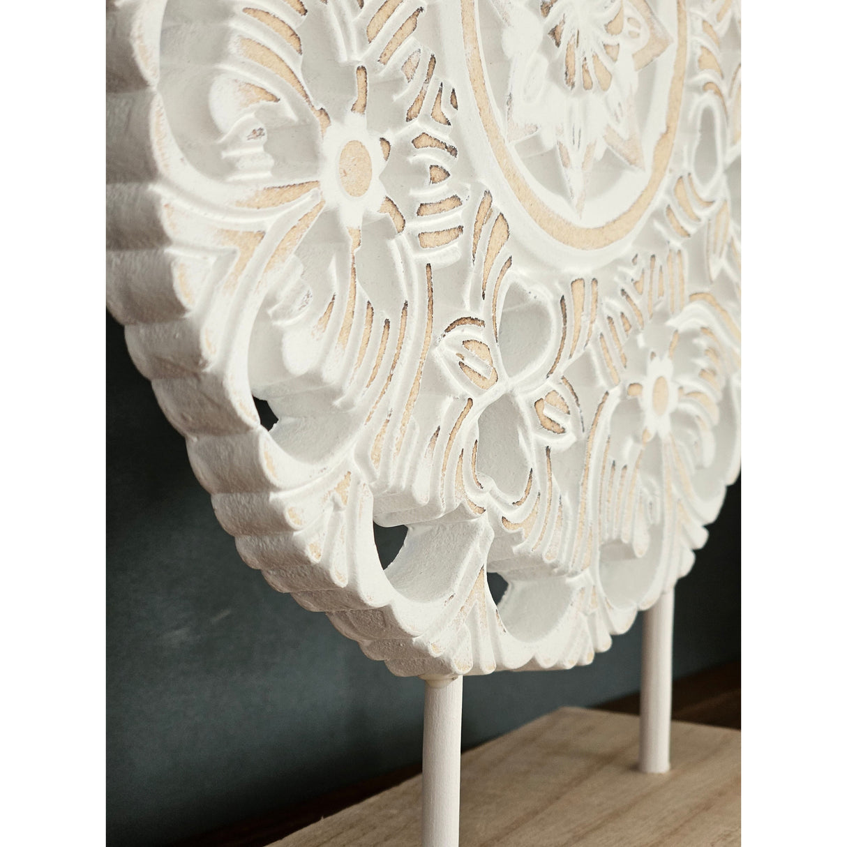 Ornament with base stand wooden picture shabby vintage flower pattern round Ø 23cm