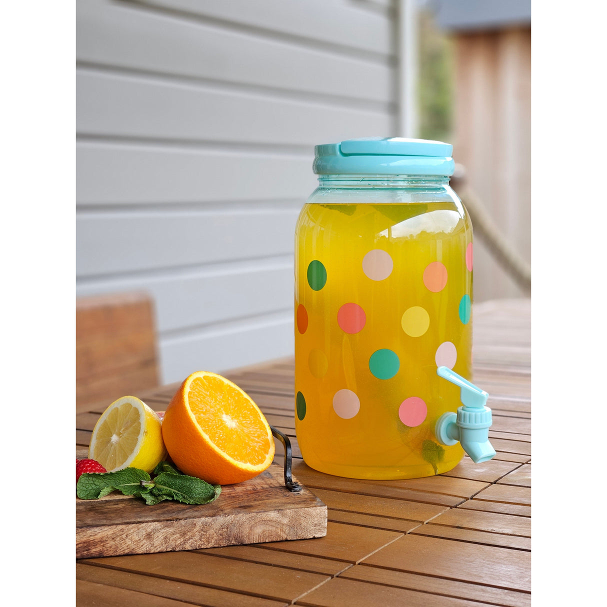 Juice dispenser drinks dispenser with tap 3.75 liters plastic water dispenser colorful dots TURQUOISE