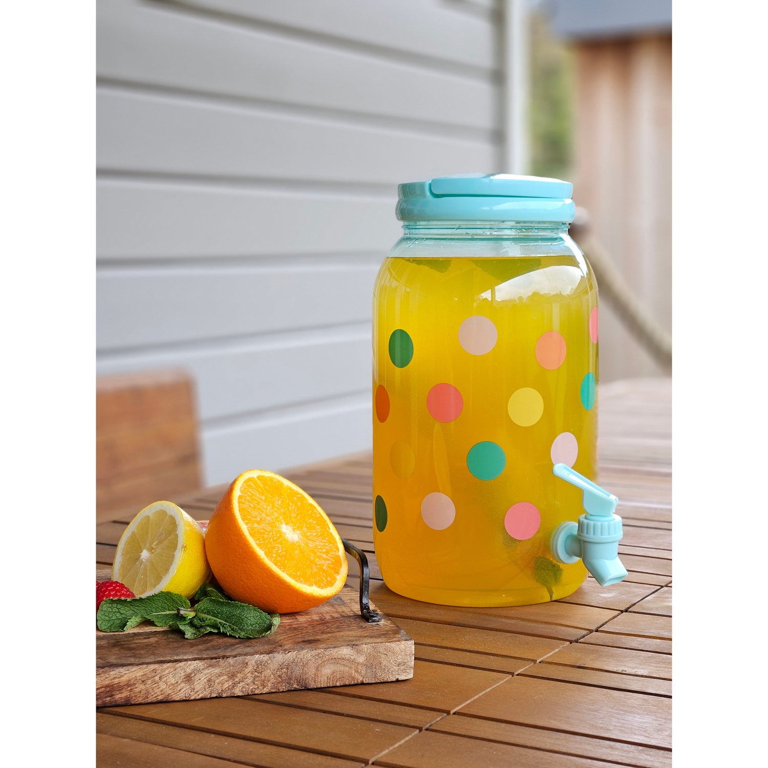 Juice dispenser drinks dispenser with tap 3.75 liters plastic water dispenser colorful dots TURQUOISE