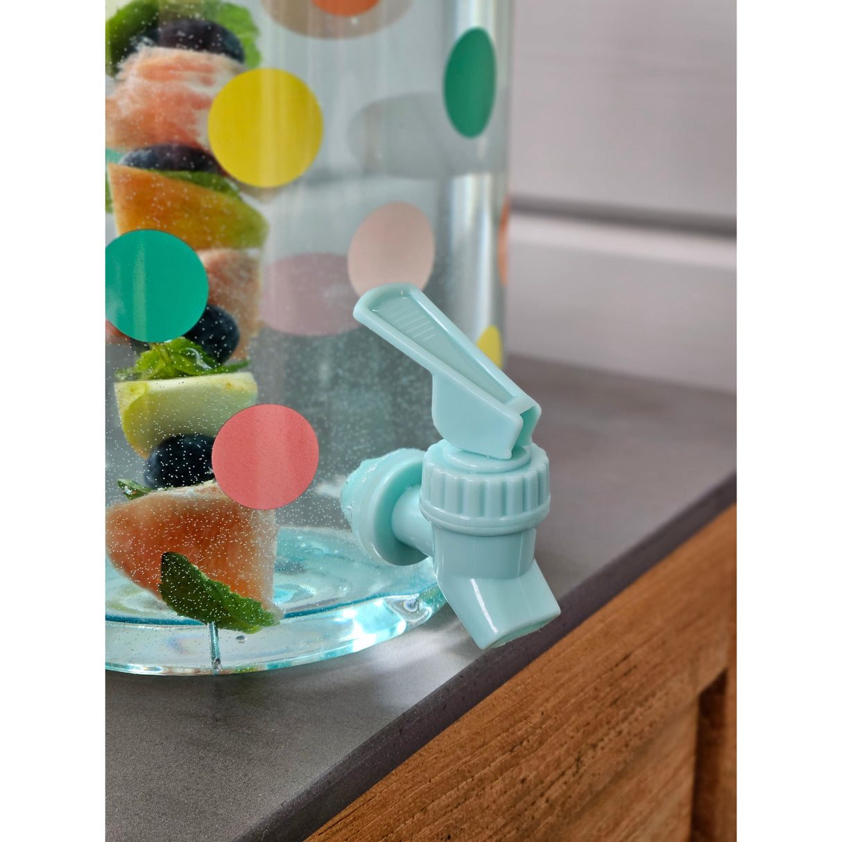 Juice dispenser drinks dispenser with tap 3.75 liters plastic water dispenser colorful dots TURQUOISE