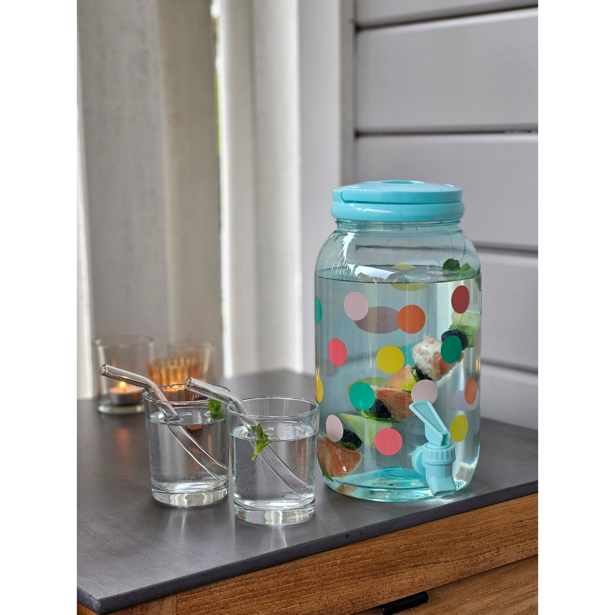 Juice dispenser drinks dispenser with tap 3.75 liters plastic water dispenser colorful dots TURQUOISE