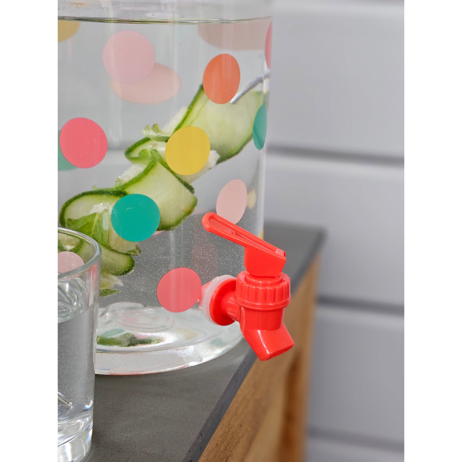 Juice dispenser drinks dispenser with tap 3.75 liters plastic water dispenser colorful dots RED