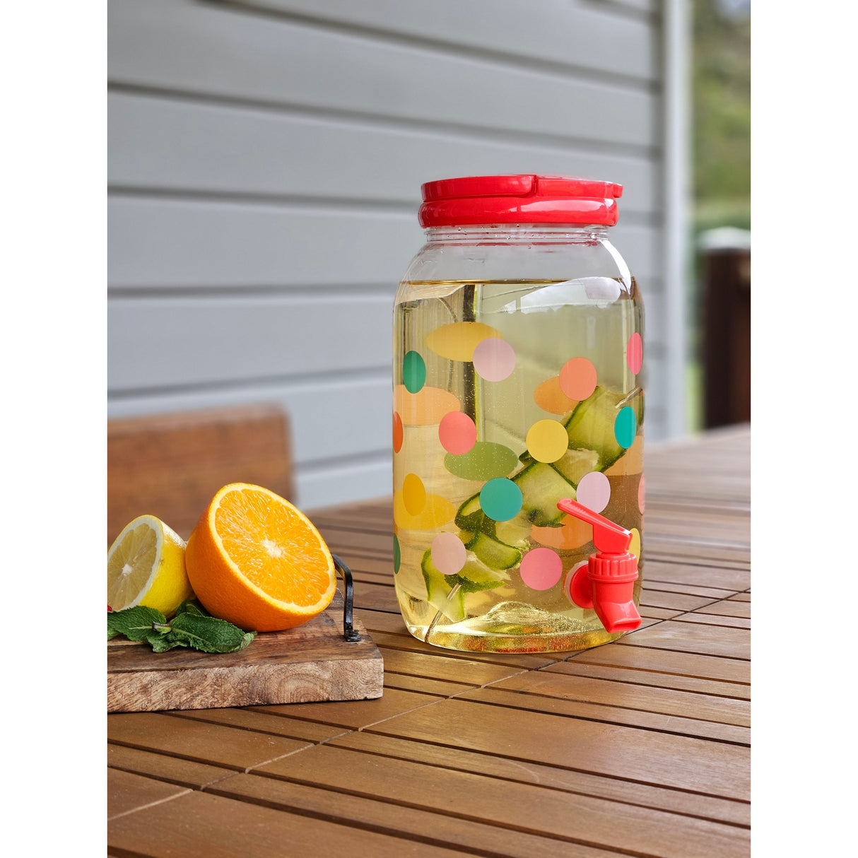 Juice dispenser drinks dispenser with tap 3.75 liters plastic water dispenser colorful dots RED