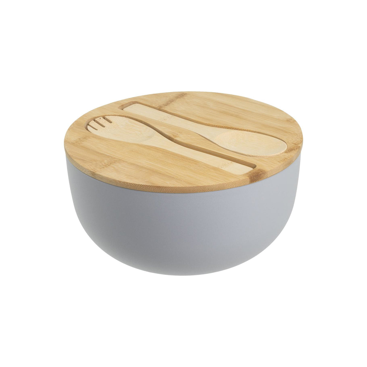 Salad bowl with cutlery bamboo grey 23 cm wooden salad cutlery grey