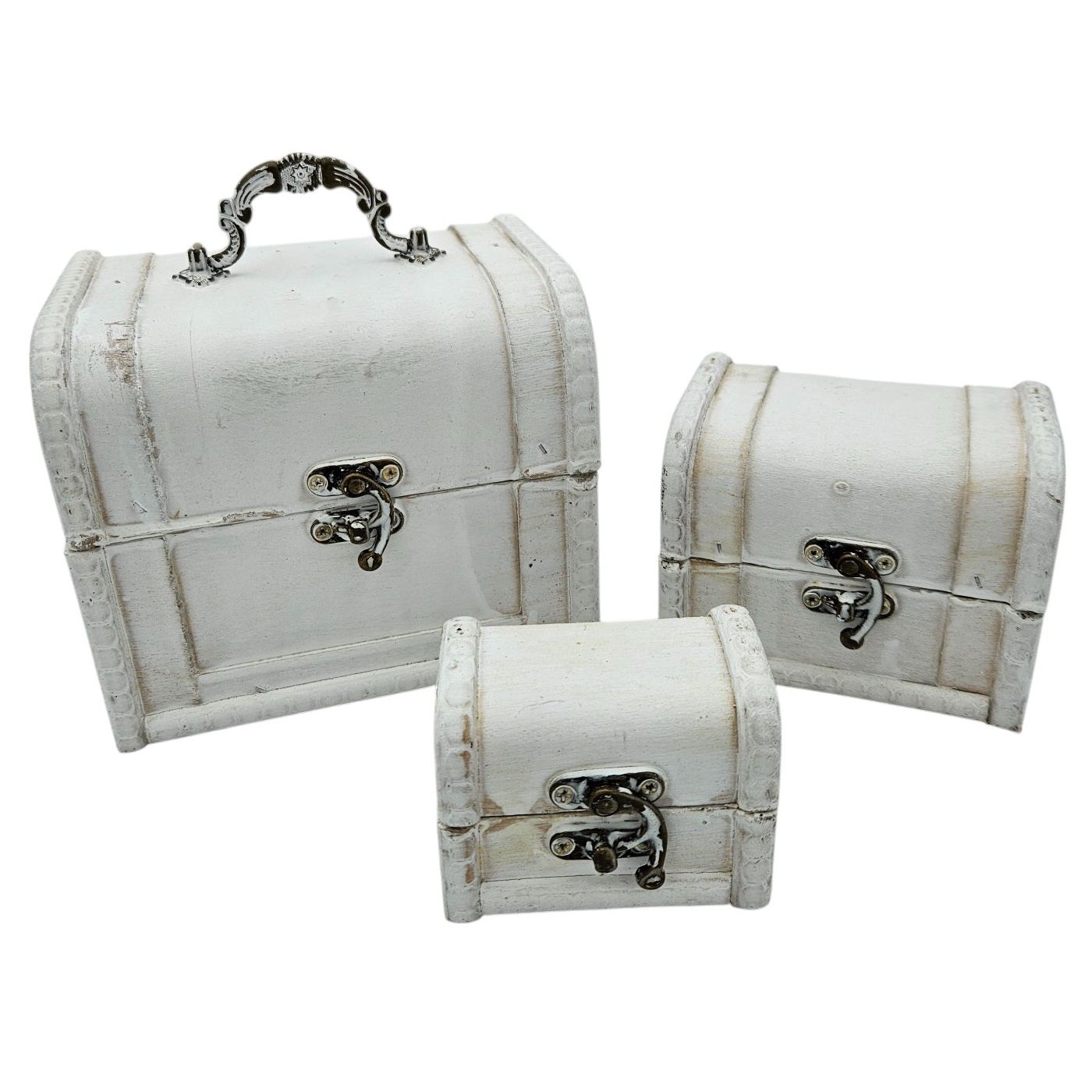 Treasure chest wooden box with lid box white brown small treasure chest set of 3