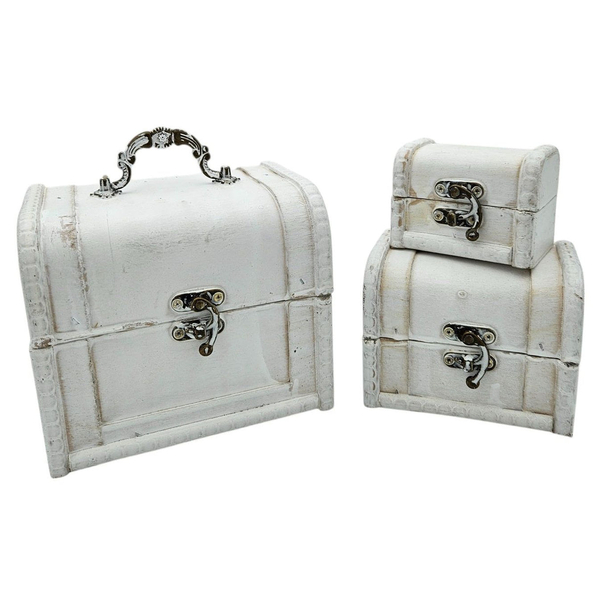 Treasure chest wooden box with lid box white brown small treasure chest set of 3