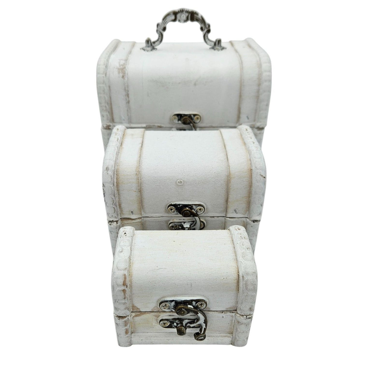Treasure chest wooden box with lid box white brown small treasure chest set of 3
